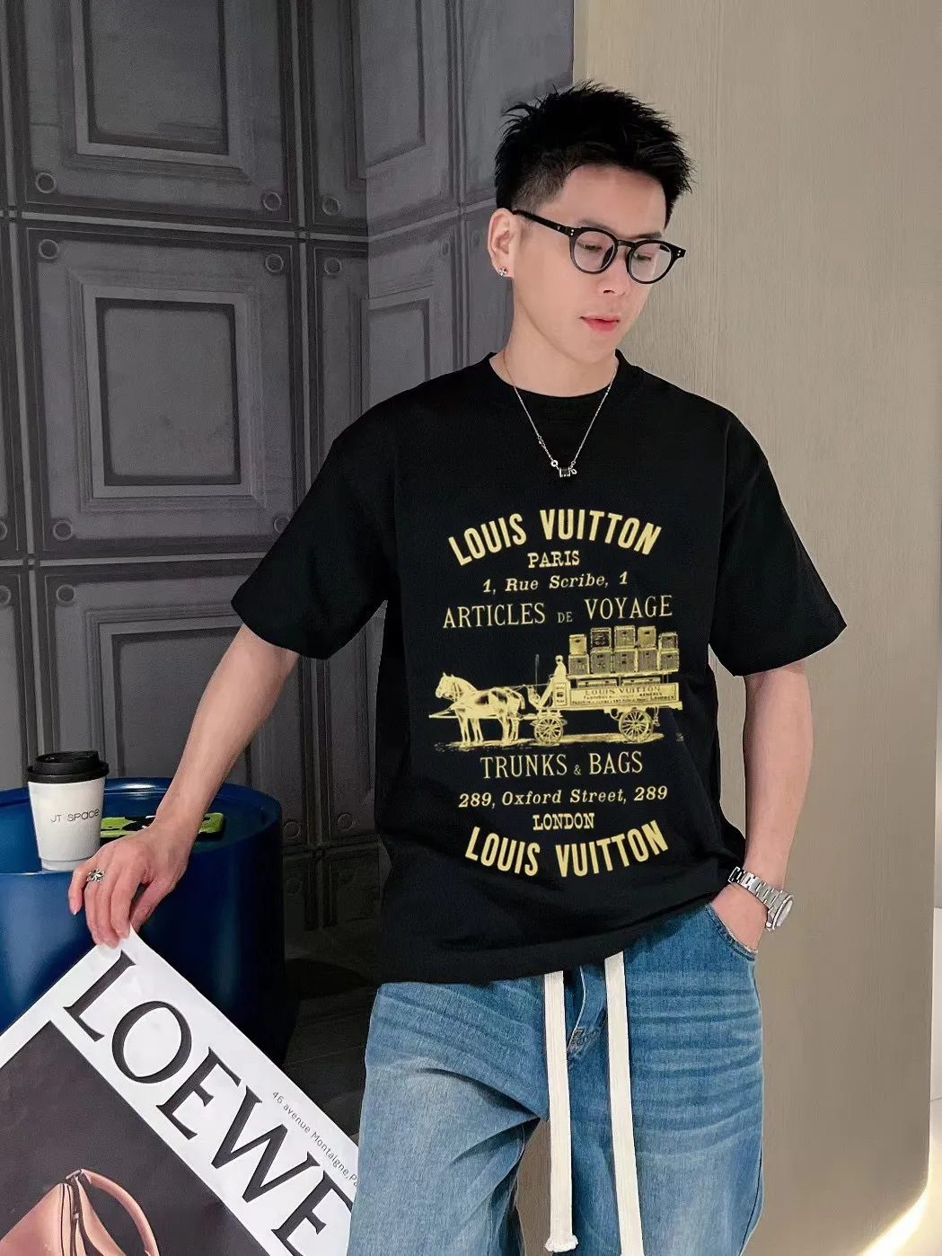 Louis Vuitton/Louis Vuitton carriage slogan printed short sleeves